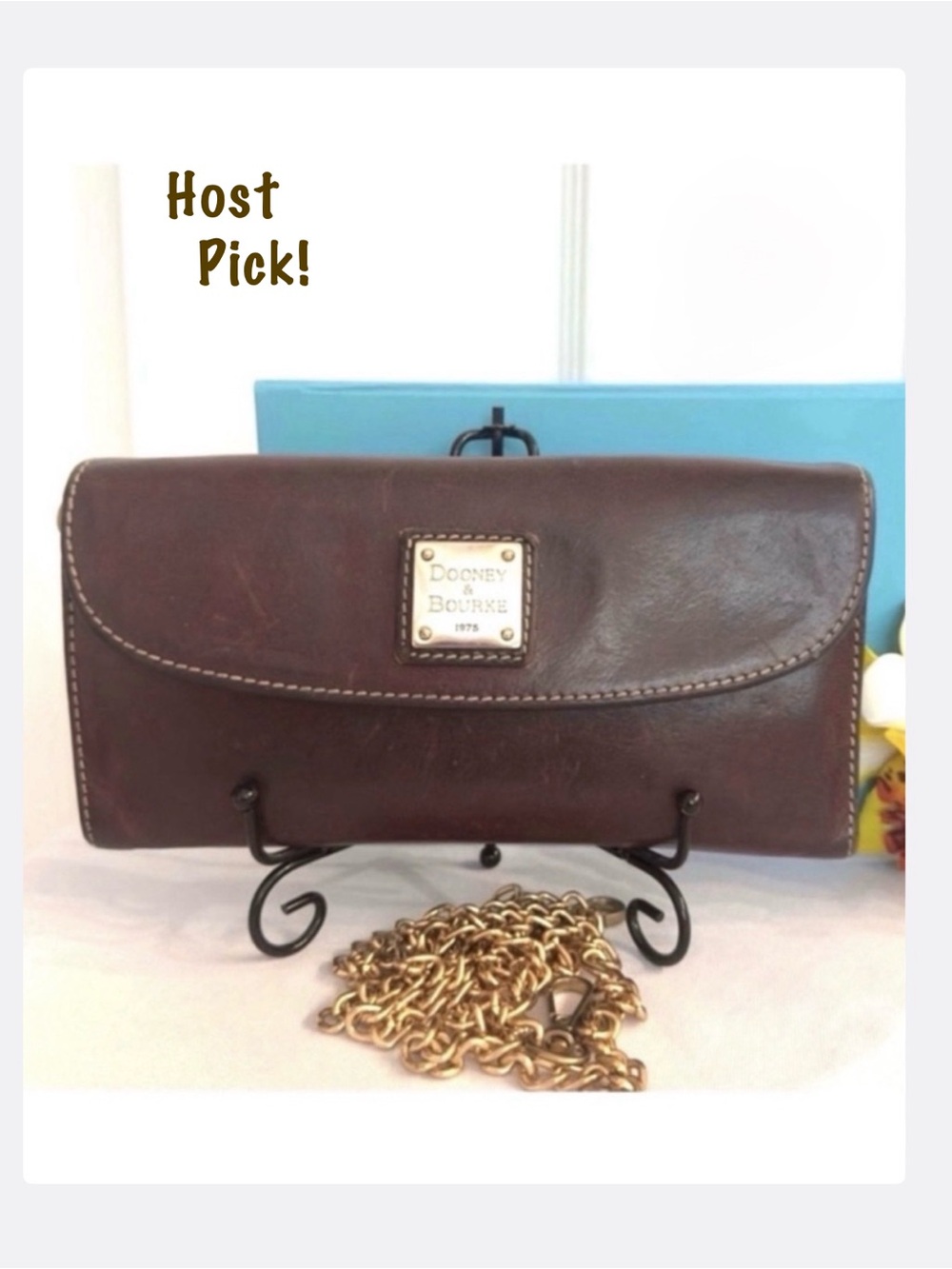 DOONEY & BOURKE ~ Dark Brown Long Leather Wallet with Fall Color Paisley Print